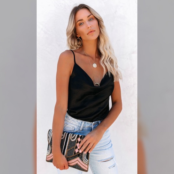 ViciDolls - Endless Rose Black Satin Cowl Neck Tank - Size Large - Picture 6 of 11